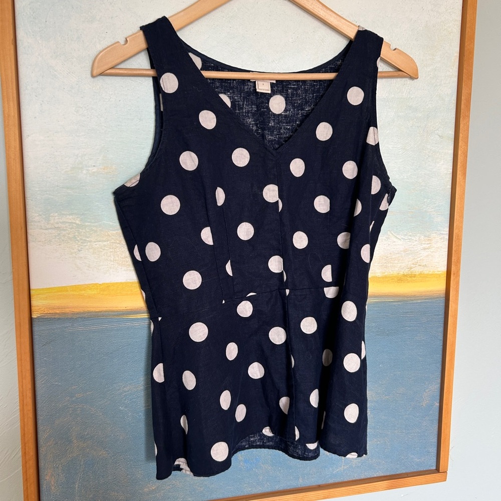J.Crew Polkadot Linen Peplum Shell